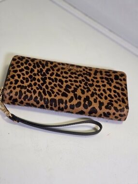 Michael Kors Leopard Print Zip-Around Wristlet Wallet in Brown and Black